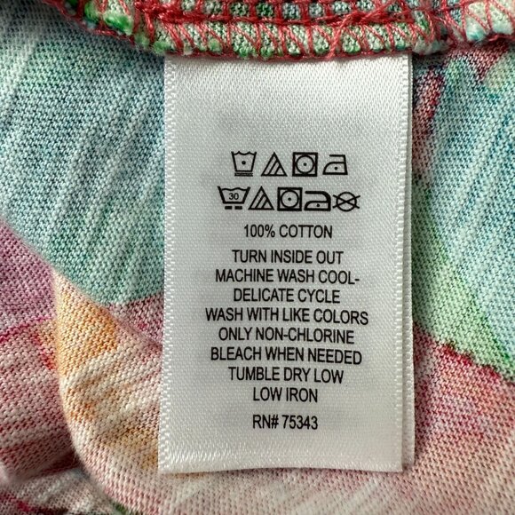 Tahari Womens Multicolor Tropical Print Top Size 2X V-Neck Short Sleeve Cotton - Picture 9 of 9